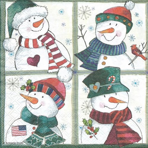 1 serviette en papier noel - bonhomme de neige - ref 654