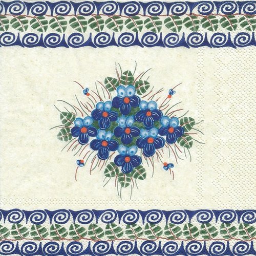 1 serviette en papier fleurs bleues - ref 724