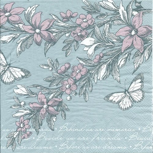 1 serviette en papier fleurs et papillons - ref 794