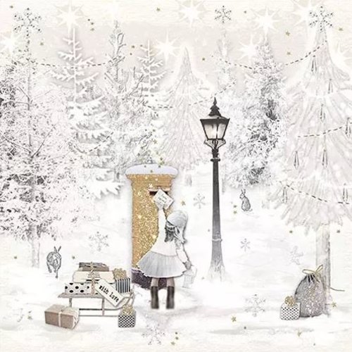 1 serviette en papier noel - neige - ref 898