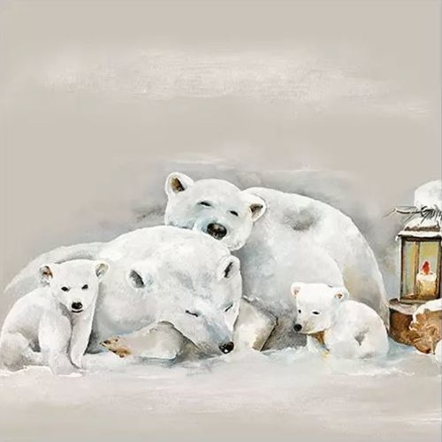 1 serviette en papier ours et oursons blancs - ref 906