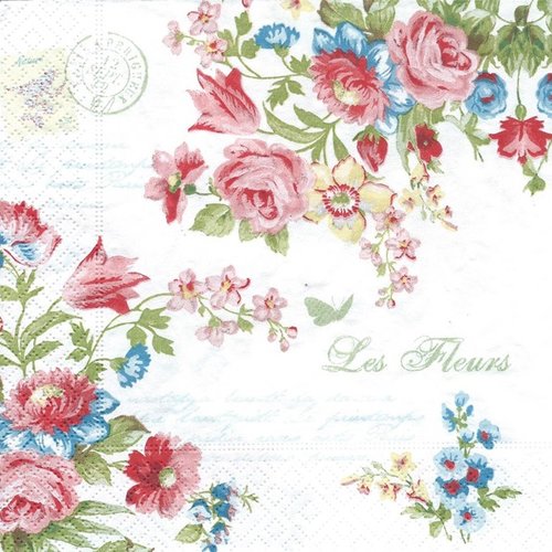 1 serviette en papier fleurs - roses - ref 947