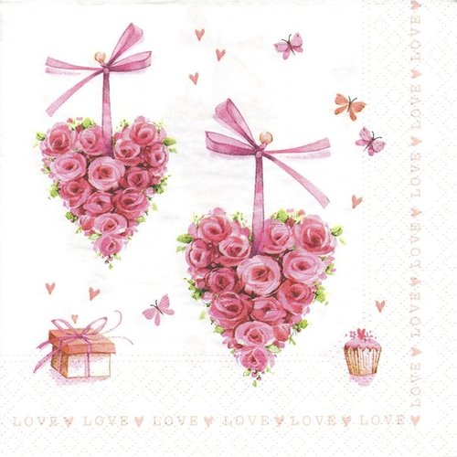 1 serviette en papier coeur - rose - ref 965