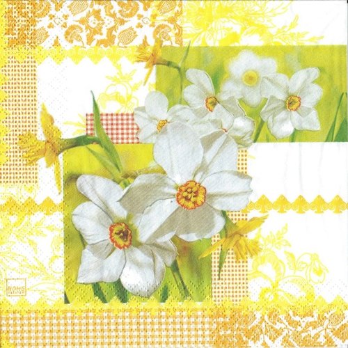 1 serviette en papier fleurs - jonquille - ref 979