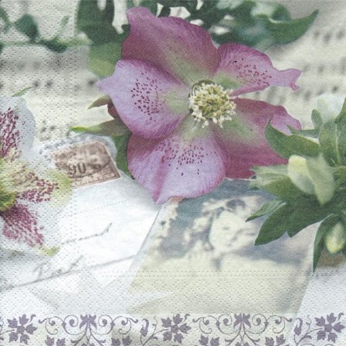 1 serviette en papier fleurs - rose de noel - ref 1013