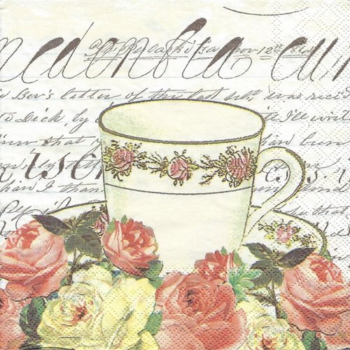 1 serviette en papier fleurs - tasse - ref 1040