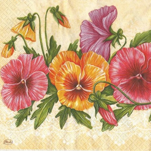1 serviette en papier fleurs - pensee - ref 1052