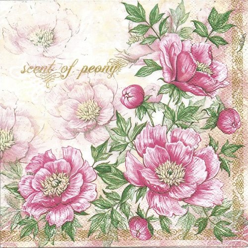 1 serviette en  papier pivoines - fleurs - ref 1076