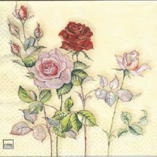 1 serviette en  papier fleurs - roses - ref 1081