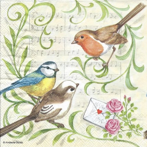 1 serviette en papier oiseaux - rouge gorge - messange - ref 1093