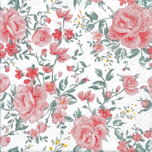 1 serviette en papier fleurs - rose - ref 1195