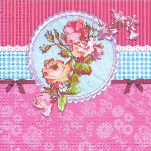 1 serviette en papier fleurs - roses - ref 1198