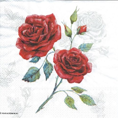 1 serviette en papier fleurs - rose rouge  - ref 1207