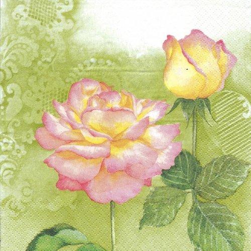 1 serviette en papier roses - fleurs - ref 1209
