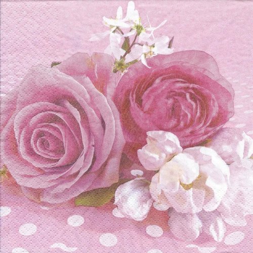 1 serviette en papier rose - fleur - ref 1537