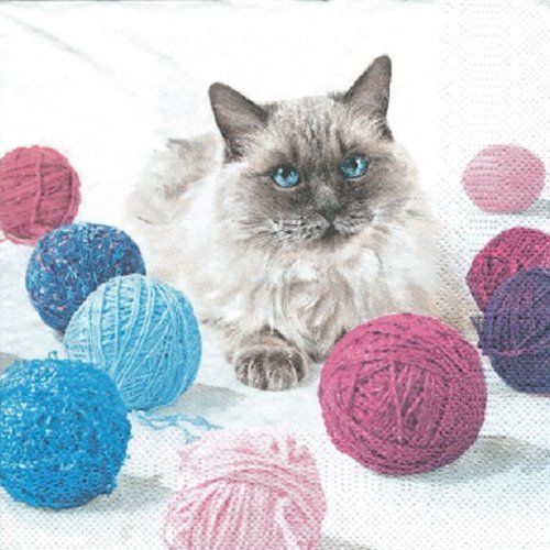 1 serviette en papier chat pelote de laine - ref 1557