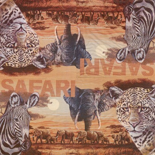 1 serviette en papier léopard - éléphants - ref 1610