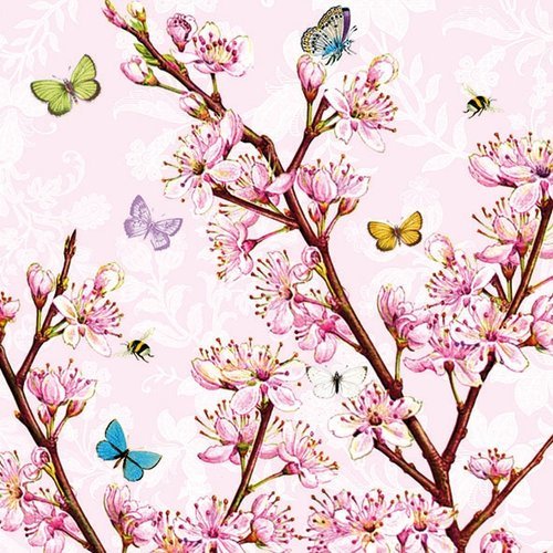 1 serviette en papier fleurs de cerisier - papillons - ref  1619