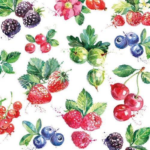 1 serviette en papier fruits - fraises - cerises - mures - ref 1637