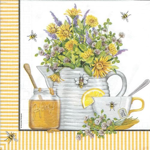 1 serviette en papier fleurs - abeille - miel - ref 1646