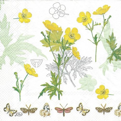 1 serviette en papier fantaisie - fleurs - papillons - ref 1648