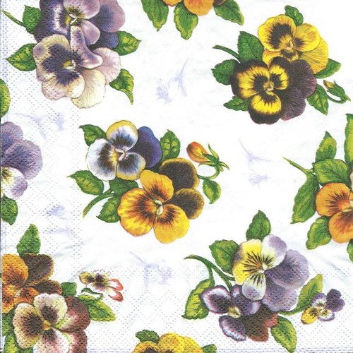 1 serviette en papier fleurs - pensees - ref 1650