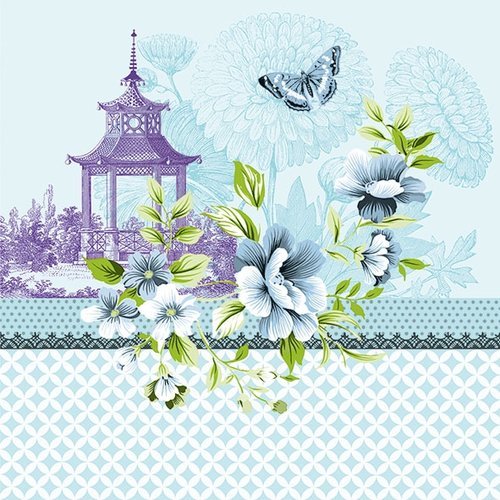 1 serviette en papier asie - pagode fond bleu - ref 1657