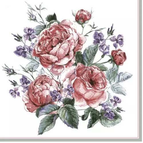 1 serviette en papier bouquet de roses - fleurs - ref 1686