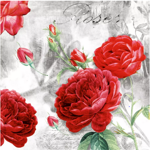 1 serviette en papier bouquet de roses - fleurs - ref 1693