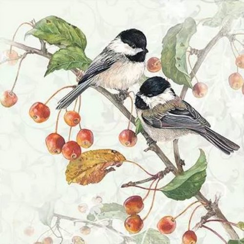 1 serviette en papier oiseaux - baies - ref 1709