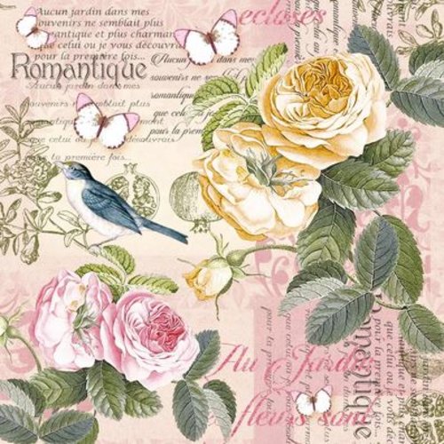 1 serviette en papier fleurs - oiseaux - shabby - ref 1716