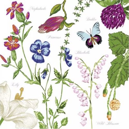 1 serviette en papier fleurs sauvages - papillons - ref 1717