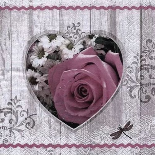 1 serviette en papier rose - coeur - shabby - ref 1722