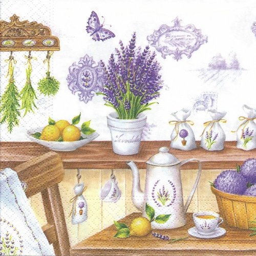 1 serviette en papier lavande - fleurs -  ref 1757