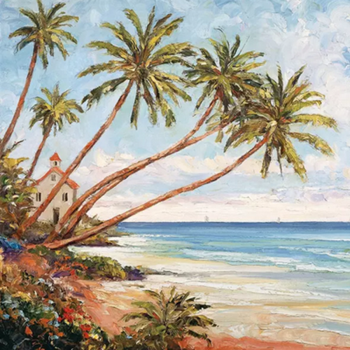 1 serviette en papier paysage - mer - palmier - palm beach - ref 1764