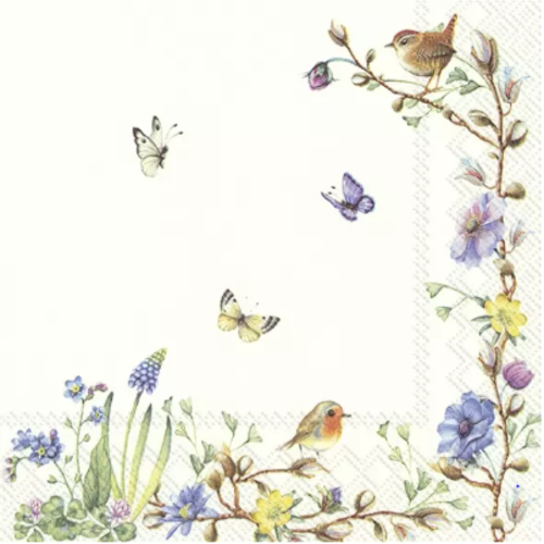 1 serviette en papier fleurs - oiseaux - papillons - ref 1783