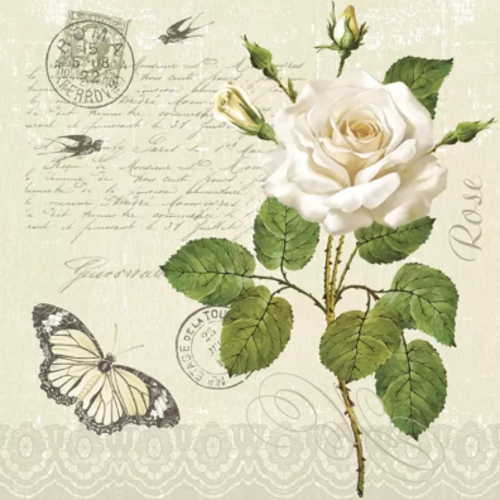 1 serviette en papier rose blanche - papillon  - ref 1785