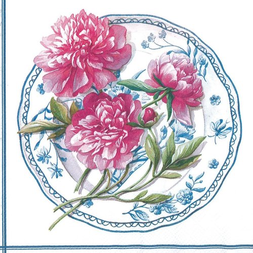 1 serviette en papier fleurs pivoines - roses - ref 1786
