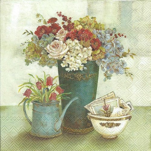 1 serviette en papier vintage fleurs - ref 1787