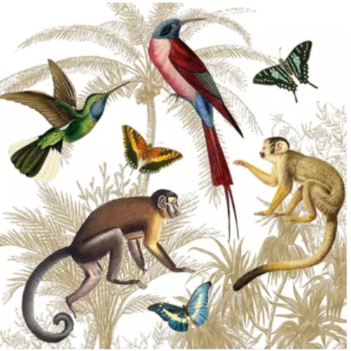 1 serviette en papier singe - oiseaux - papillons - faune -  ref 1816