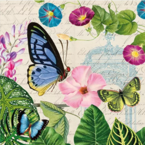 1 serviette en papier papillon - fleurs  - ref 1892