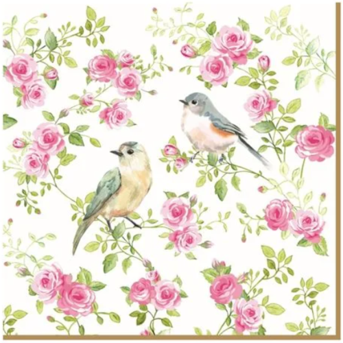1 serviette en papier fleurs -oiseaux - ref 1906