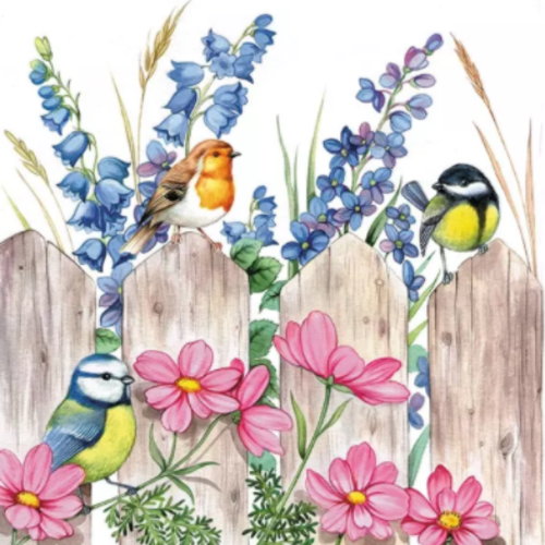 1 serviette en papier oiseaux - fleurs - ref 1955