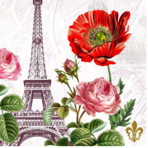 1 serviette en papier paris - tour eiffel - fleurs  - ref 1964