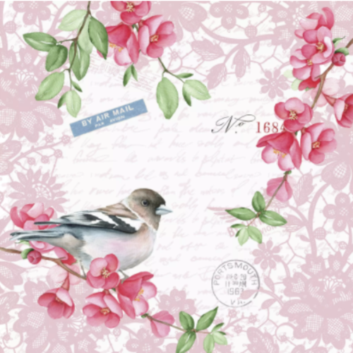 1 serviette en papier oiseaux - fleurs - ref 1985