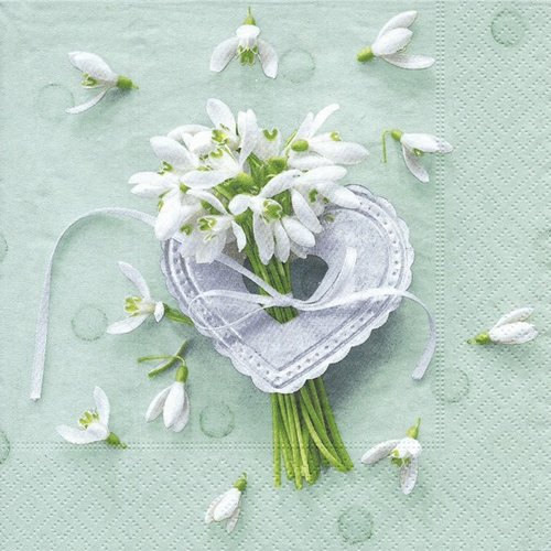 1 serviette en papier coeur - fleurs balnches - ref 2087