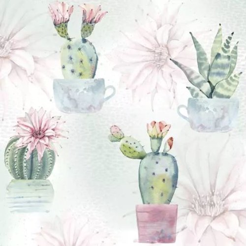 1 serviette en papier fleurs cactus - ref 2091