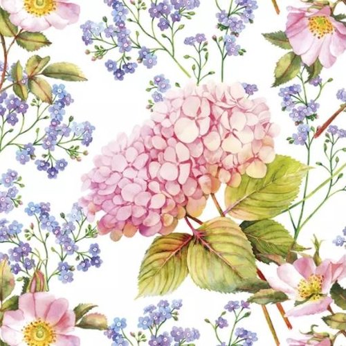1 serviette en papier fleurs - hortensia - ref 2096