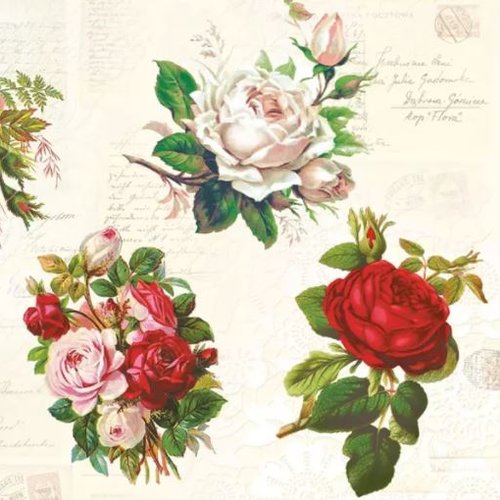 1 serviette en papier fleurs - roses - ref 2097