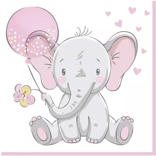 1 serviette en papier bebe elephant rose - ref 2104
